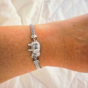 8 Inch Elephant Charm Bracelet 925 Sterling Silver Lucky Charm Diamond Simulated